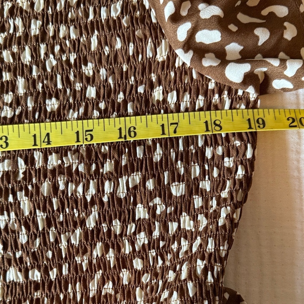 Oddly Brown & Cream Smocked Faux Button Front Jumpsuit - Size XL - Picture 13 of 15